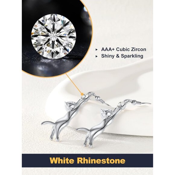 Cute Cat Ear Pendant Earrings Platinum/Gold Drop Jewelry for Cat Lovers - Picture 5 of 8